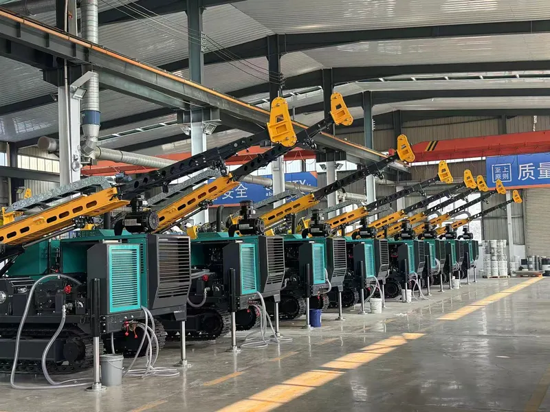 Second view of the assembly hall at the Jining factory with crawler rigs in a row